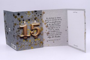 Tarjeta Felices 15 - Felicidades (Sofonías 3:17-18)