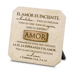 Placa sobremesa Amor. Piedra artificial/bronce