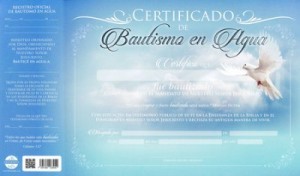 Certificado de bautismo - Paloma (pack de 20)