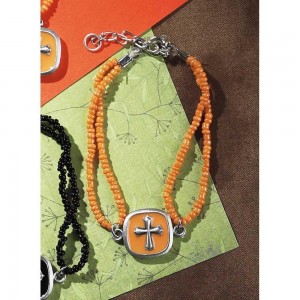 Pulsera Cruz. Metal. Naranja