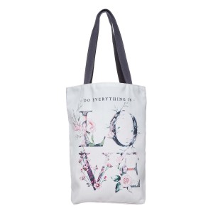 Bolsa Do everything in love. Lona. Blanco floral