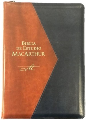 Biblia MacArthur. Letra grande. 2 tonos. Azul/marrón. Cremallera. Índice - RVR60