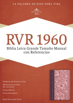 RVR 1960 Biblia Letra Grande Tamaño Manual con Referencias, borravino/rosado símil piel