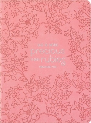Diario More precious than rubies (Proverbios 3:15). Imitación piel. Rosa floral (inglés)