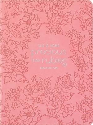 Diario More precious than rubies (Proverbios 3:15). Imitación piel. Rosa floral (inglés)