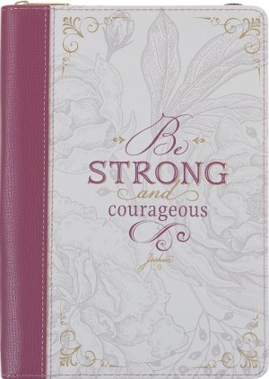 Diario Be strong and courageous (Josué 1:9). 2 tonos. Ciruela/blanco. Cremallera (inglés)