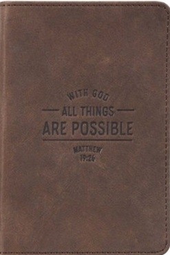 Diario With God all things are possible (Mateo 19:26). Piel genuína. Marrón (inglés)