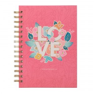 Diario 1 Corintios 13. Tapa dura. Rosa floral. Espiral (inglés)
