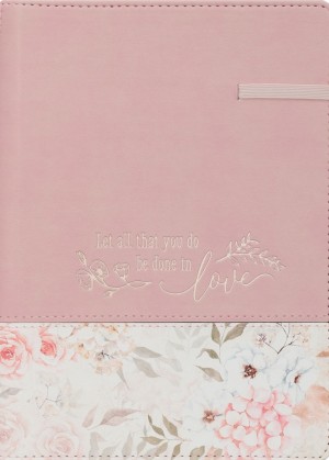 Diario Done in love (1 Corintios 16:14). 2 tonos. Rosa floral (inglés)