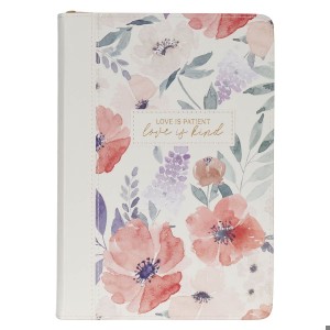 Diario Love is kind. 2 tonos. Blanco floral. Cremallera (inglés)